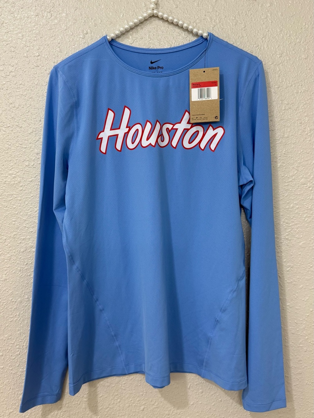 Nike Pro Dri-FIT Houston Long Sleeve Shirt Women L Blue Big 12 NWT Training